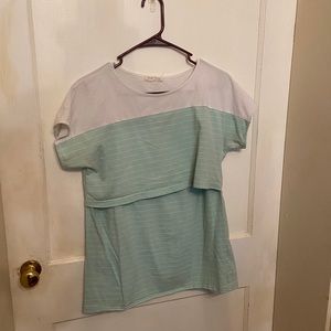 Nursing Mint and white stripe shirt